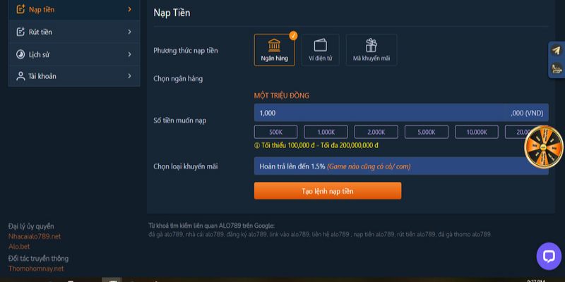 Gợi ý các thao tác nạp tiền alo789 đơn giản, nhanh chóng